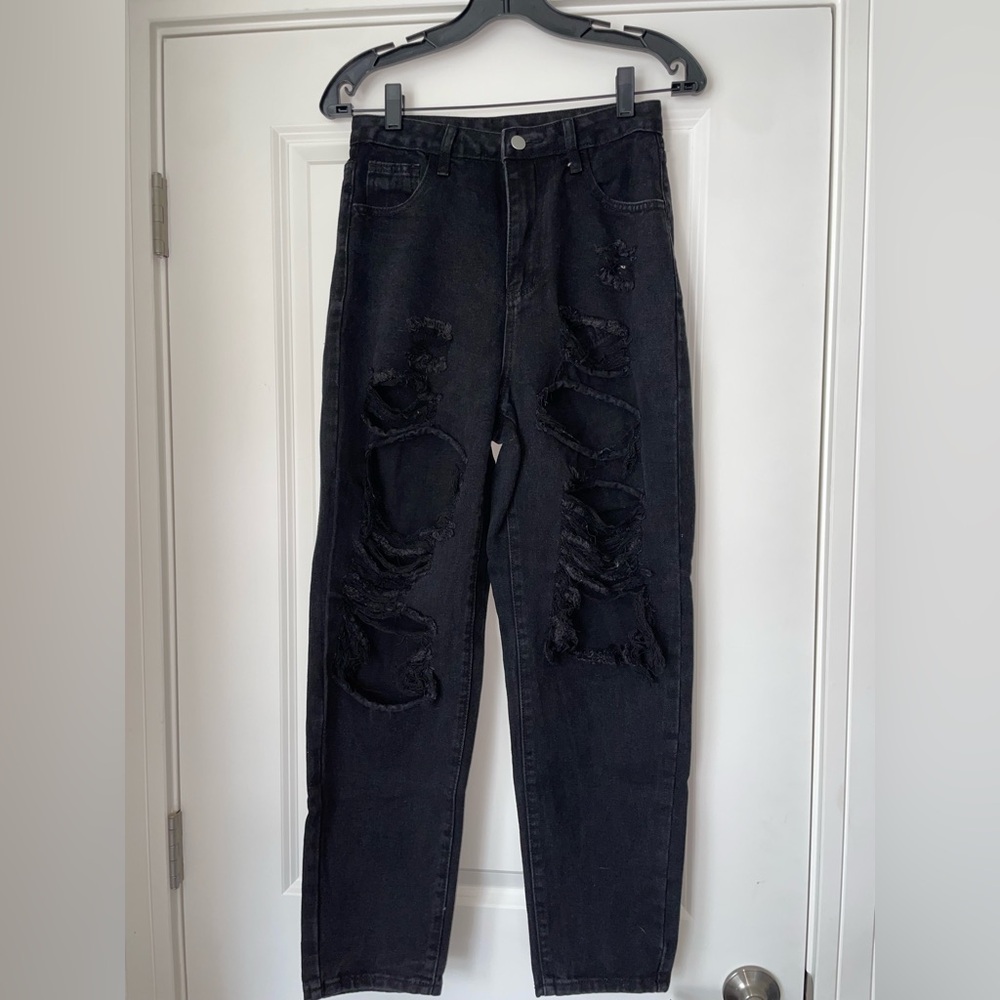 SHEIN Black Boyfriend Distressed Jeans